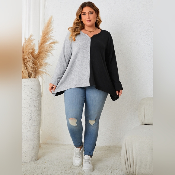 Honey Plus Size Contrast Notched Neck T-Shirt - Picture 1 of 5
